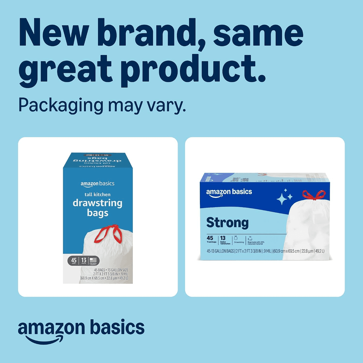 Amazon Basics 13-Gallon Drawstring Trash Bags, 45 Count image 2