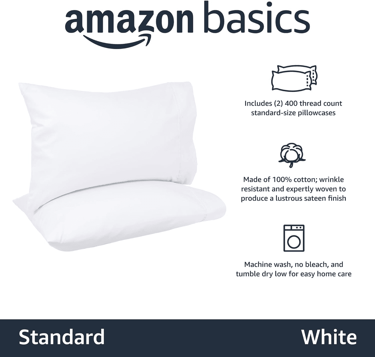 Amazon Basics 400 Thread Count Cotton Pillowcases, Standard 2-Pack for $8.84 image 2