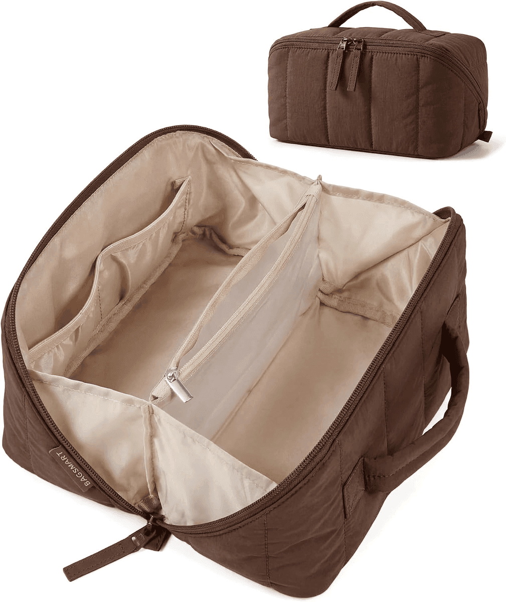 BAGSMART Puffy Travel Makeup Bag in Coffee for $16.14