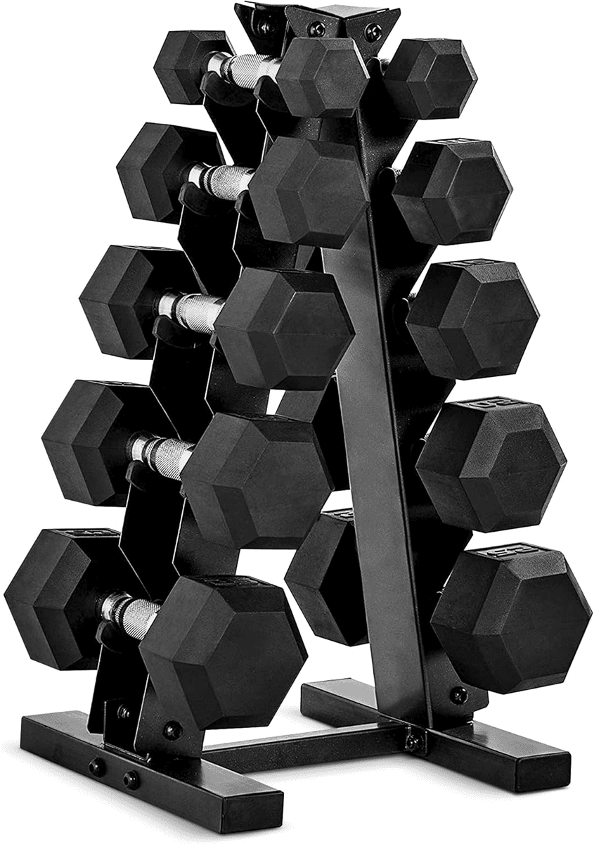 CAP 150-Pound Rubber Hex Dumbbell Set with Rack for $159.99