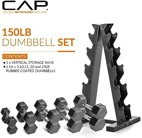 CAP 150-Pound Rubber Hex Dumbbell Set with Rack for $159.99 image 2