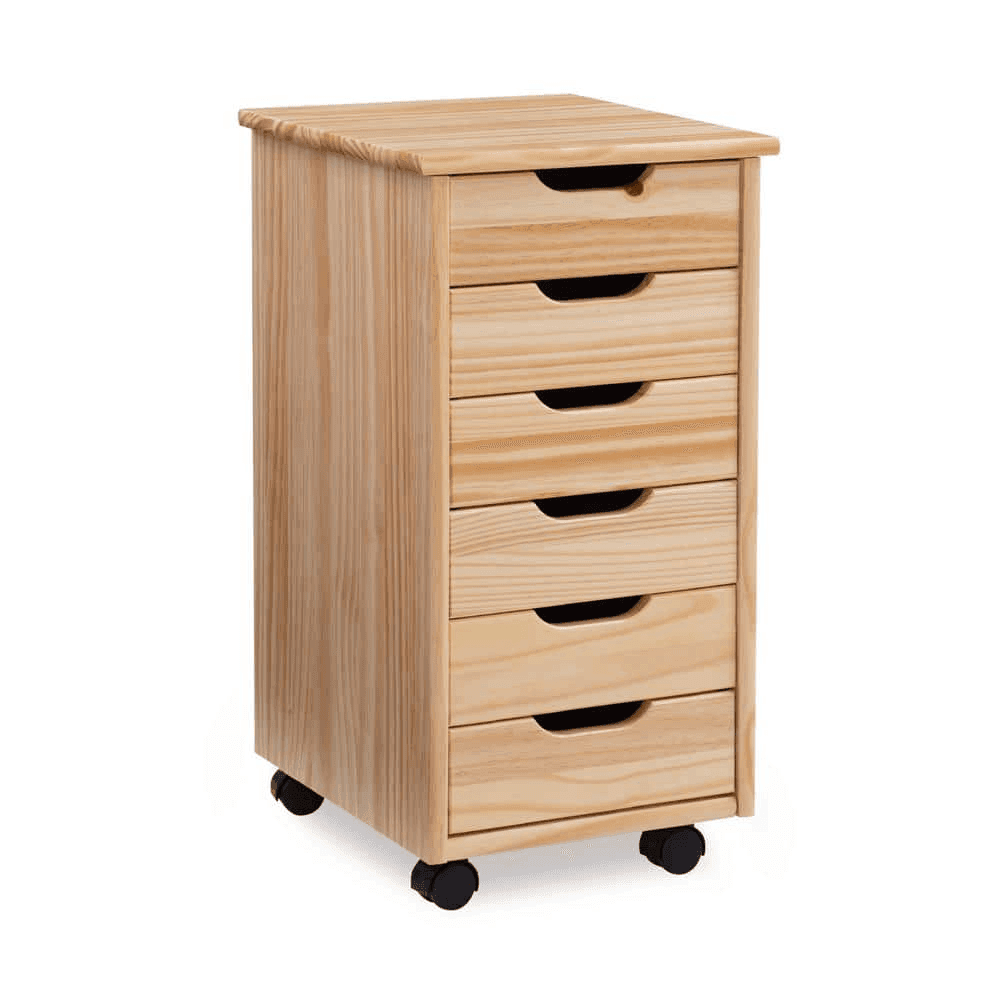Linon McLeod 6-Drawer Rolling Storage Cart in Natural