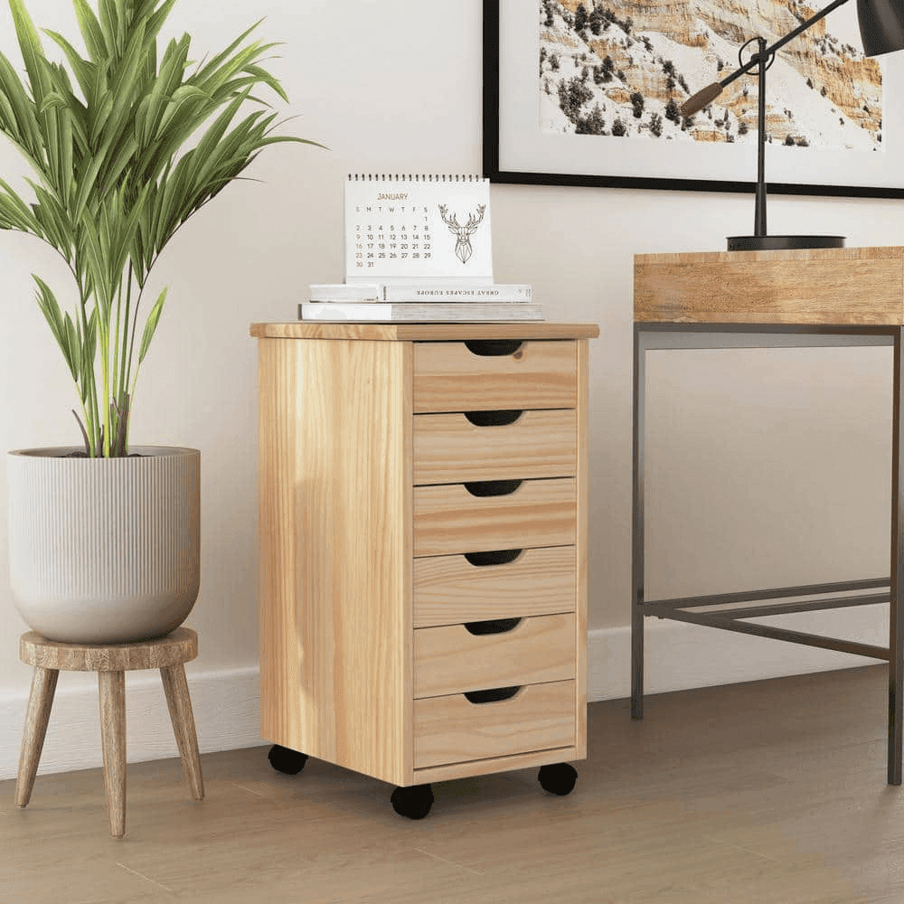 Linon McLeod 6-Drawer Rolling Storage Cart in Natural image 3