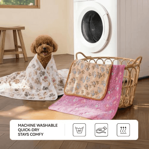 LINENLUX Paw-Print Fleece Pet Blankets, 23 x 16-inch, 3-Pack image 4