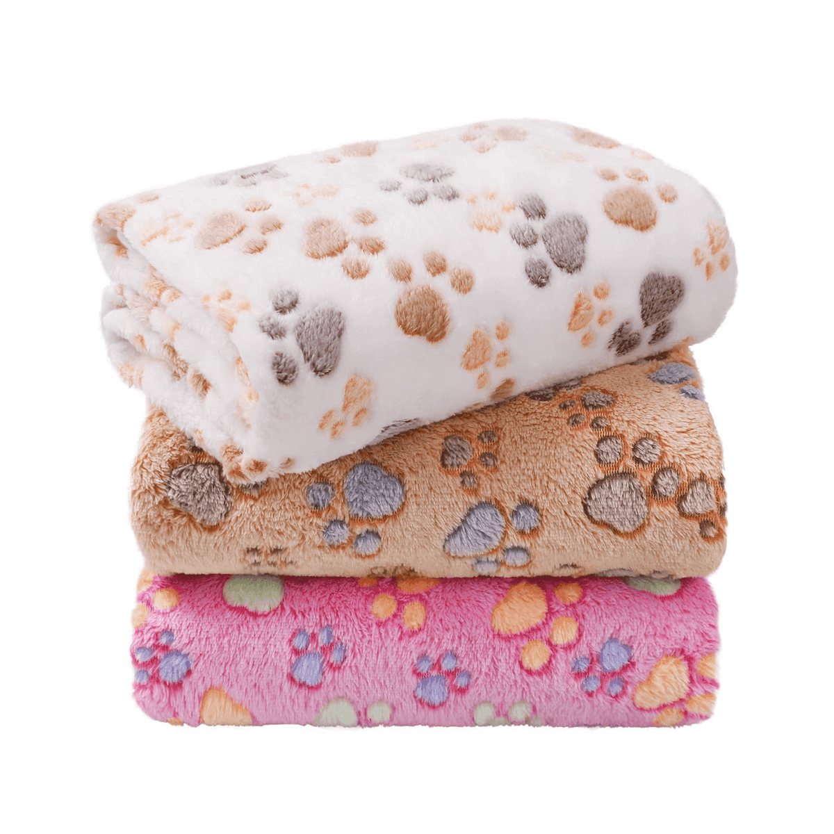 LINENLUX Paw-Print Fleece Pet Blankets, 23 x 16-inch, 3-Pack