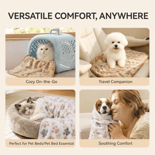 LINENLUX Paw-Print Fleece Pet Blankets, 23 x 16-inch, 3-Pack image 3