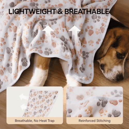 LINENLUX Paw-Print Fleece Pet Blankets, 23 x 16-inch, 3-Pack image 2