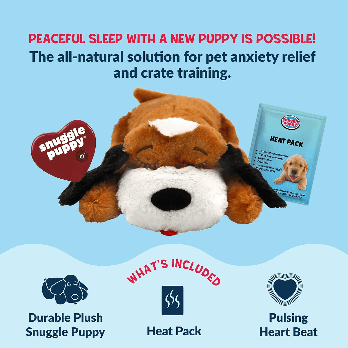 Snuggle Puppy Heartbeat Dog Toy with Heat Pack - Brown & White Beagle image 2
