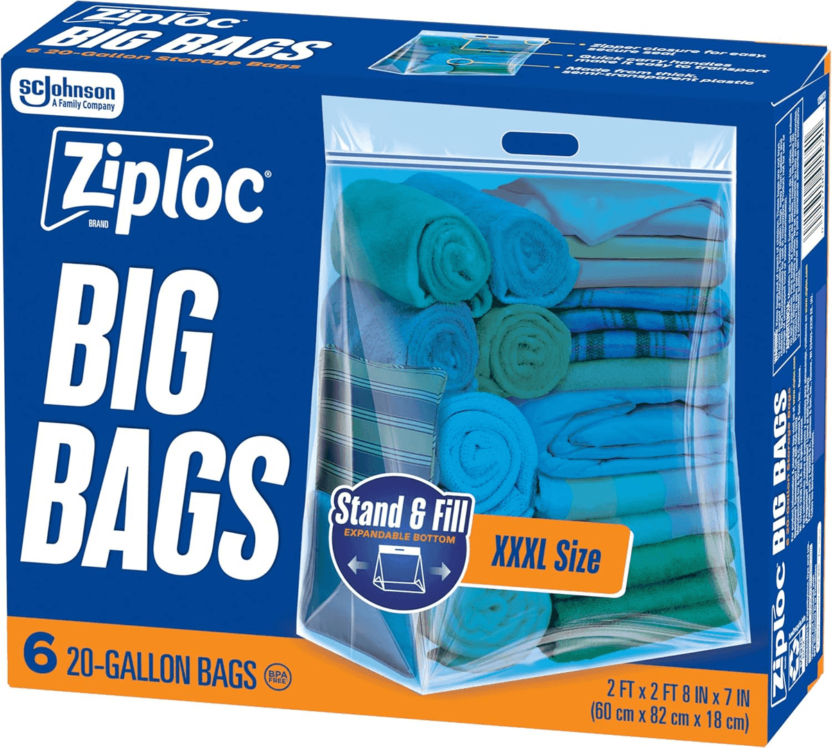 Ziploc Big Bags 20-Gallon XXXL Reusable Storage Bags - 6 Count