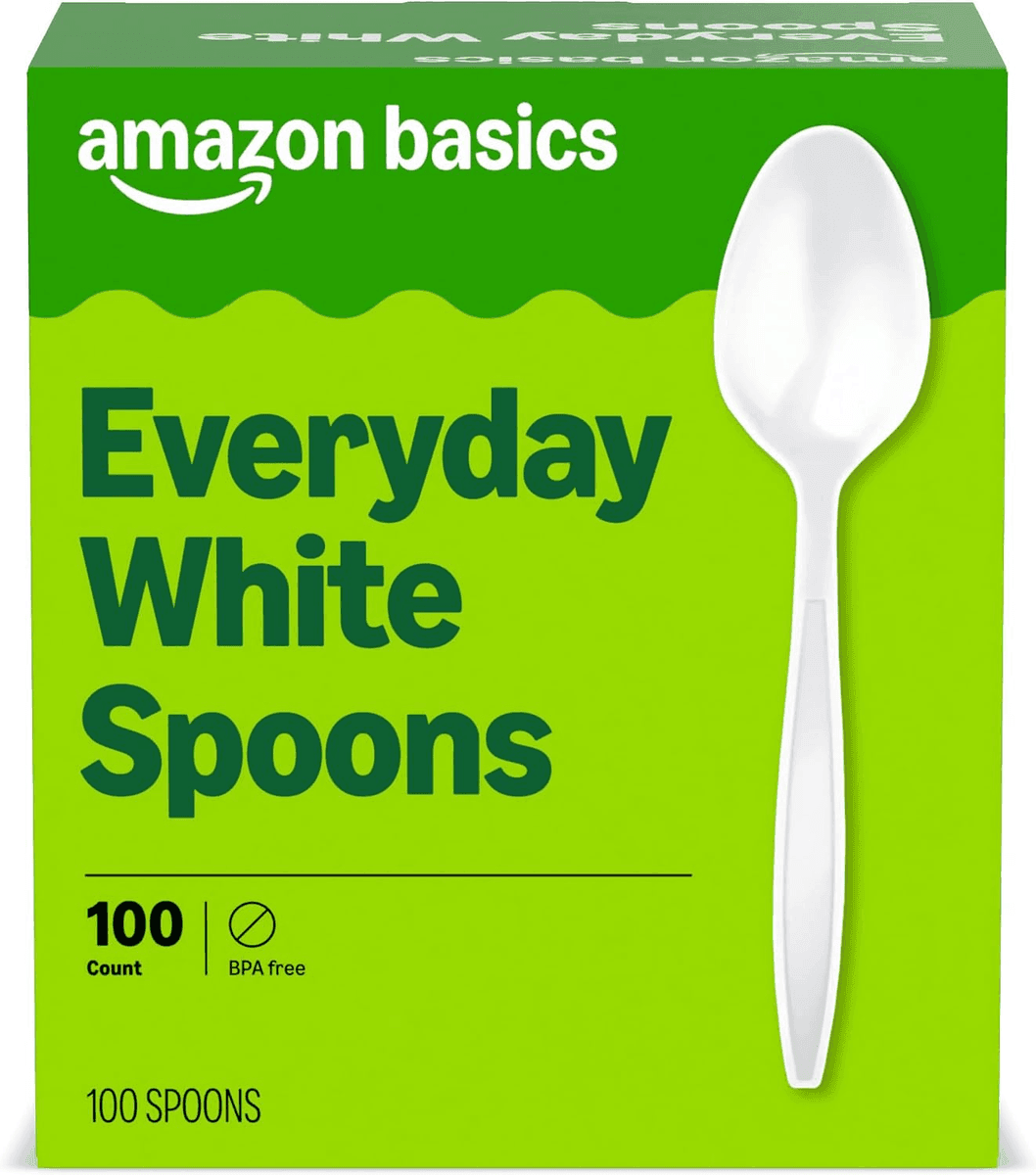 Amazon Basics Disposable Everyday White Spoons - 100 Count