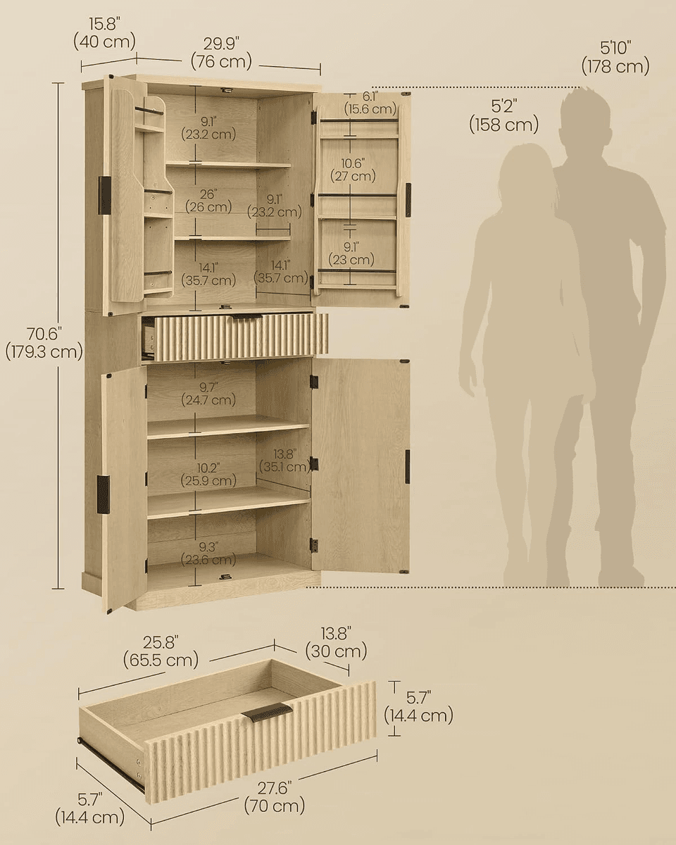 VASAGLE MAXE Pantry Cabinet in Oak Beige for $159.99 image 3