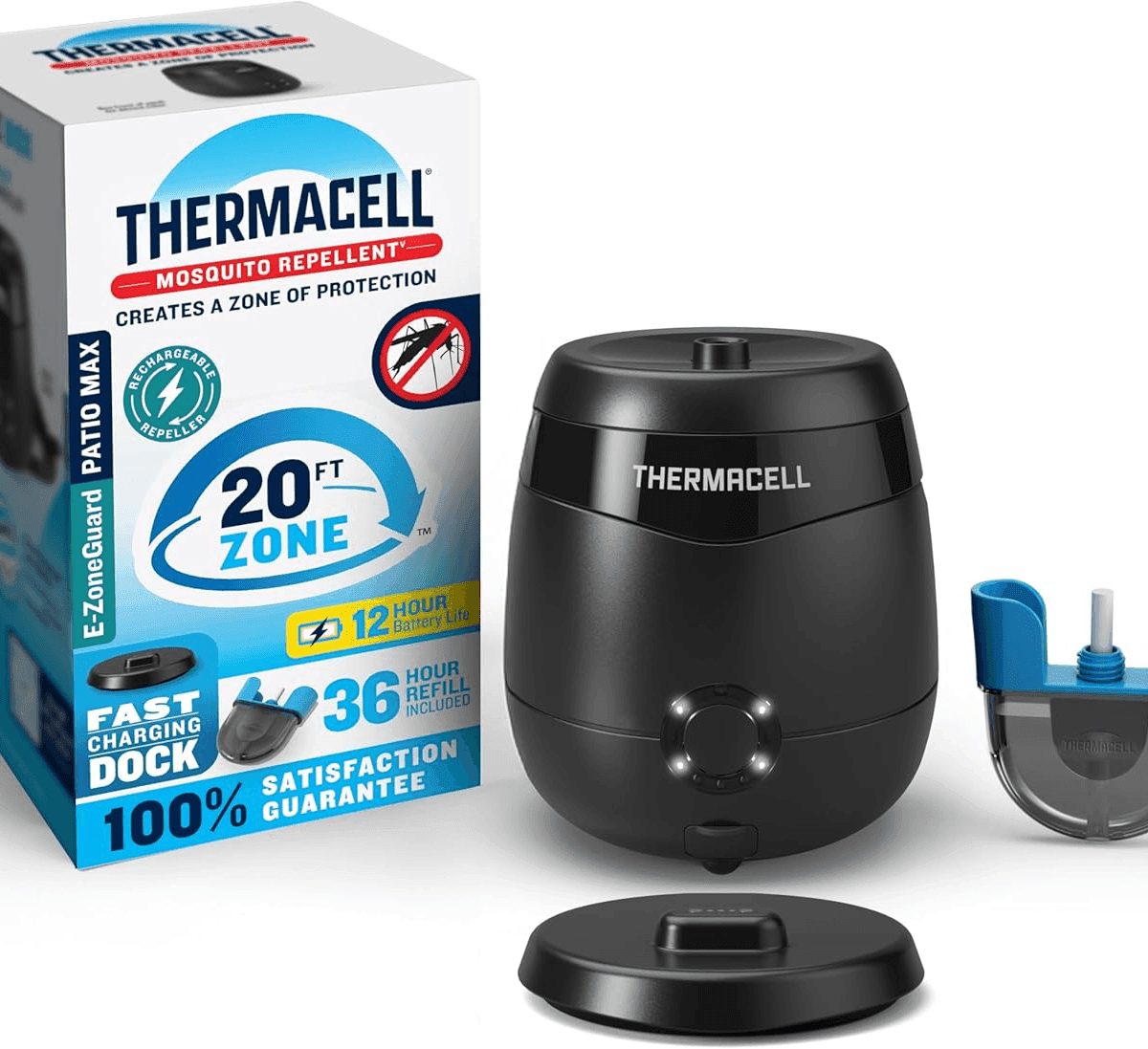 Thermacell E-ZoneGuard Patio Max Rechargeable Mosquito Repeller with 20-Foot Zone of Scientifically Proven Outdoor Protection; 12-Hr Battery; 36-Hr...