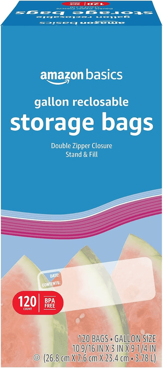 Amazon Basics Gallon Reclosable Food Storage Bags, 120 Count for $7.66