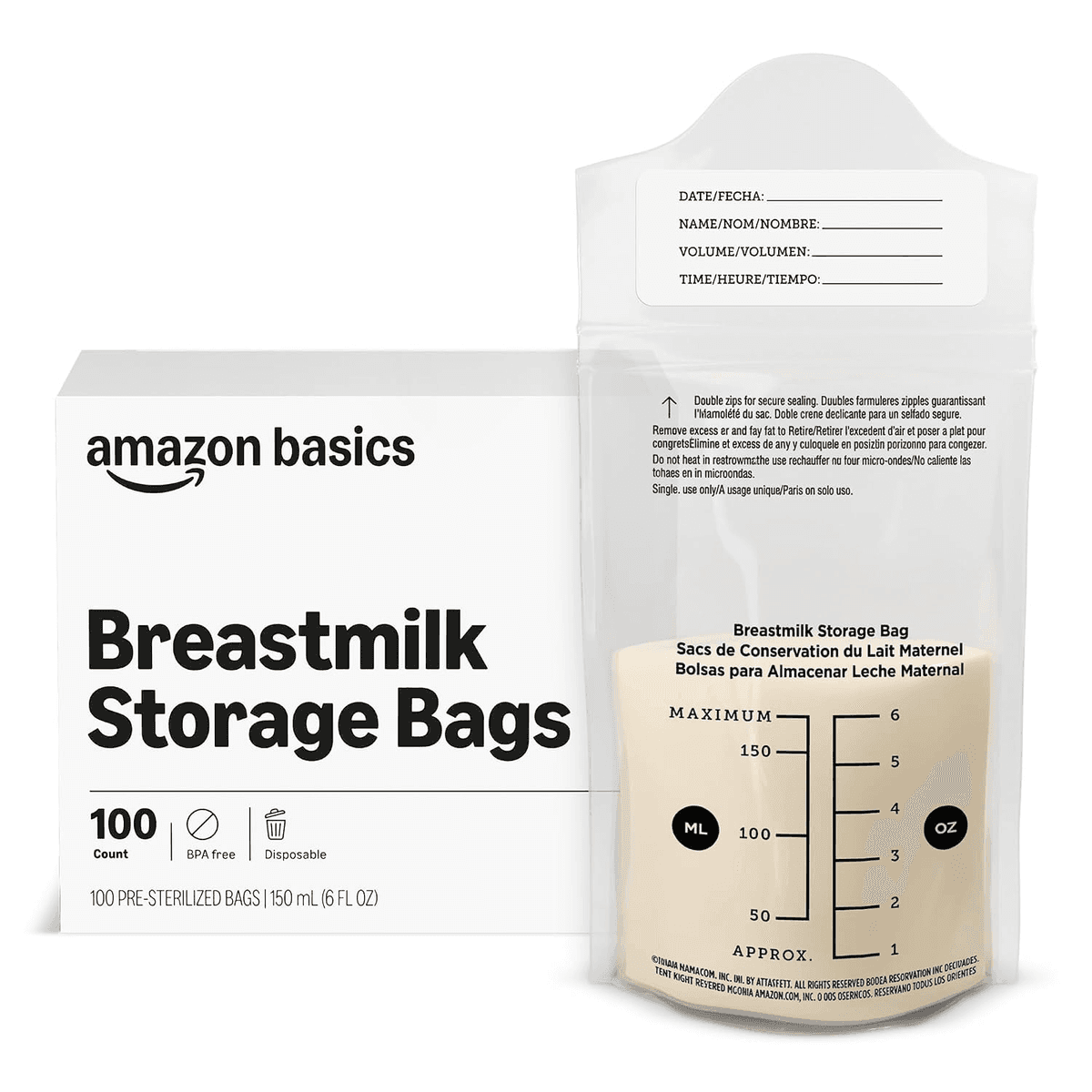 Amazon Basics Breastmilk Storage Bags, 100 Count for $9.78
