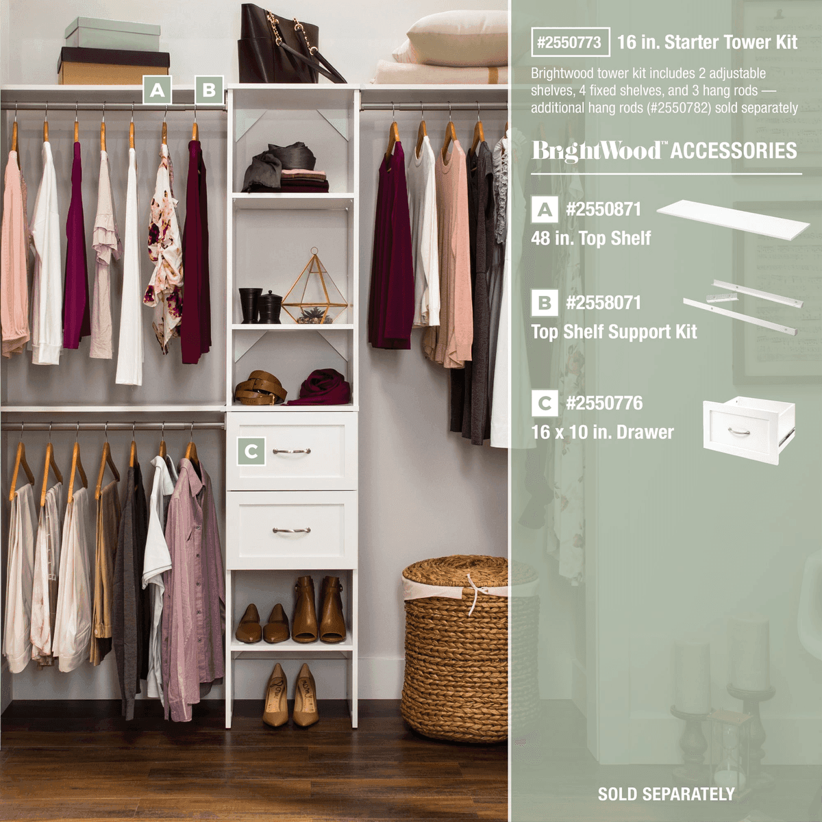 ClosetMaid BrightWood 4-ft to 6-ft White Wood Closet System image 5