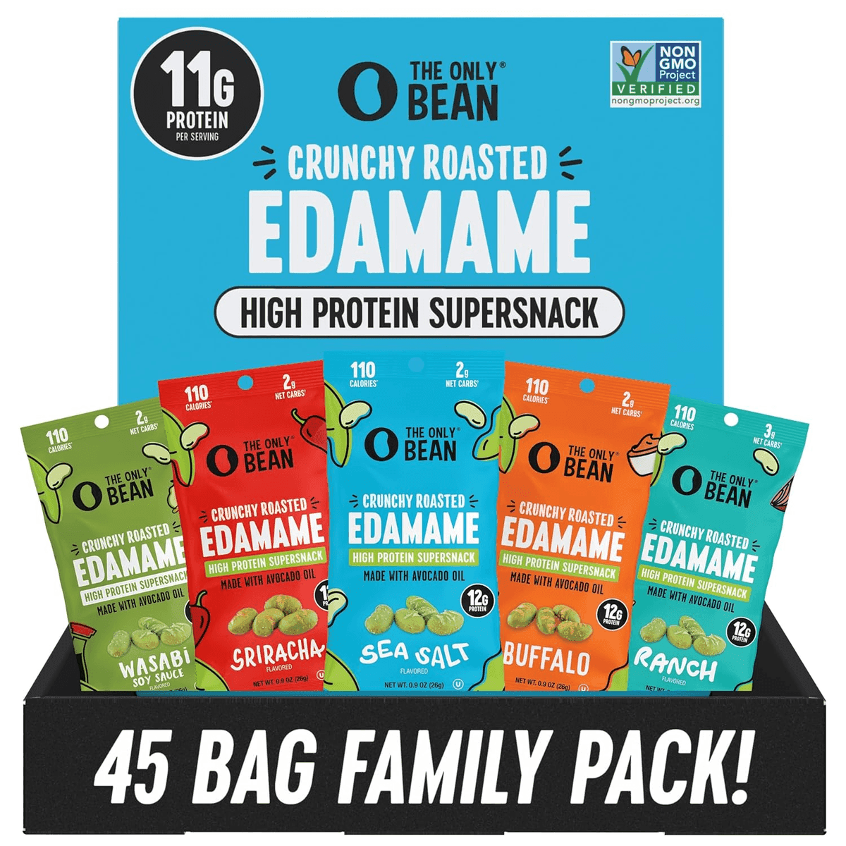 The Only Bean Roasted Edamame Snack Variety Pack, 45 Count