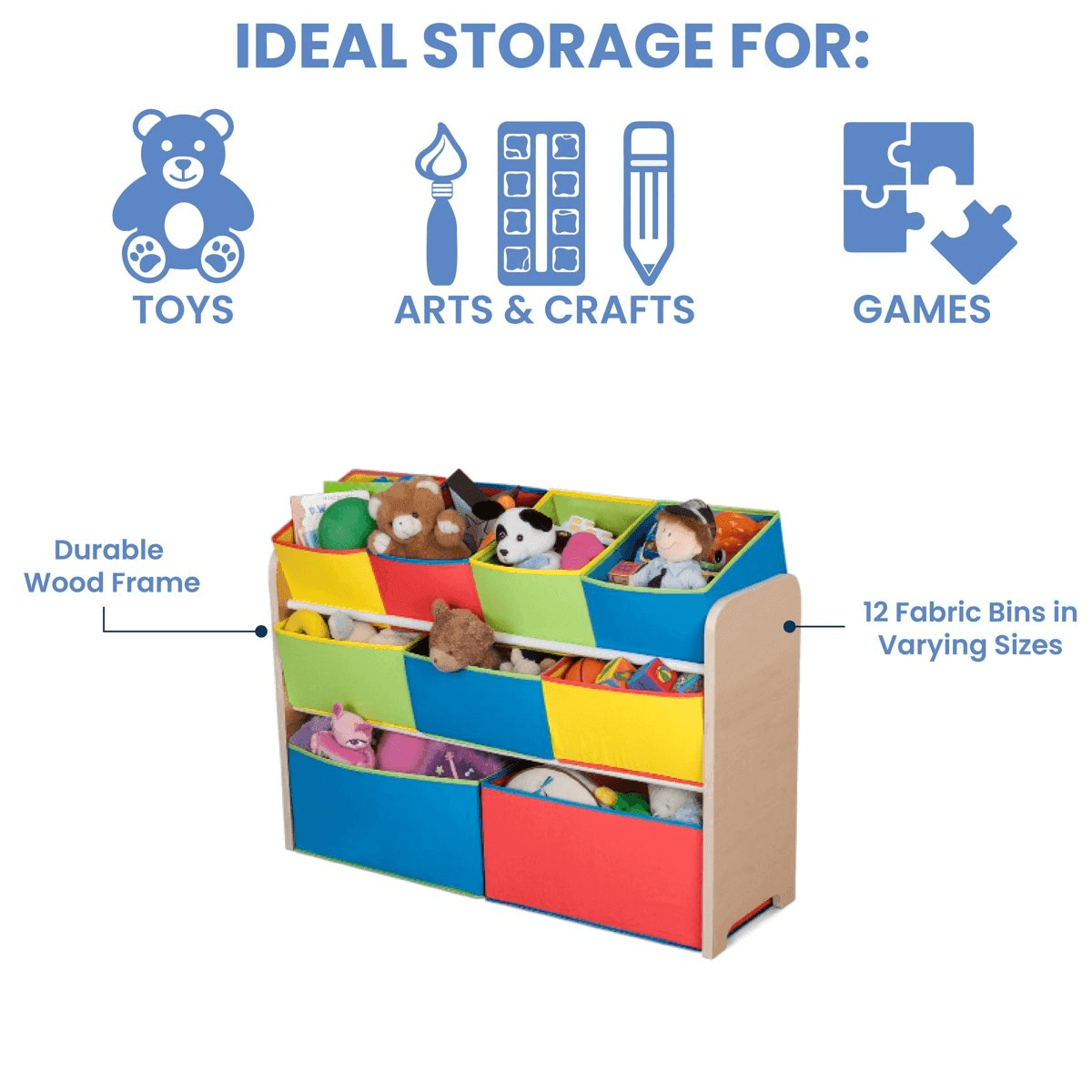 Delta Children Deluxe Multi-Bin Toy Organizer, Natural/Primary image 3
