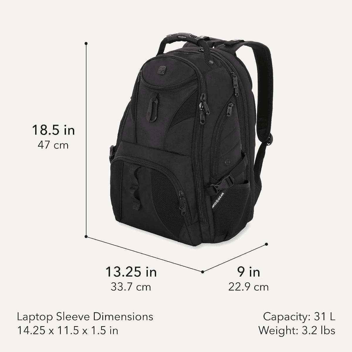 SwissGear 1900 ScanSmart 31L Laptop Backpack, Black image 2