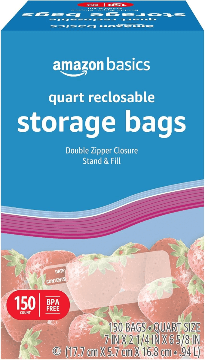 Amazon Basics Quart Reclosable Storage Bags, 150 Count for $7.29