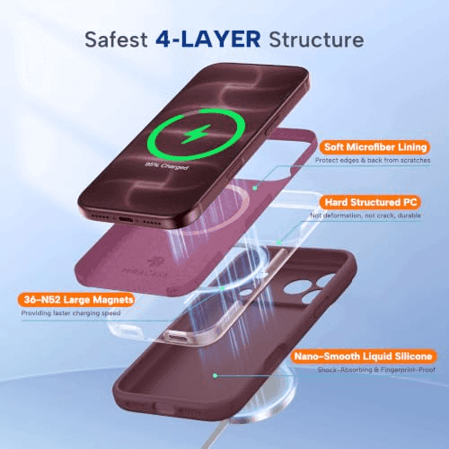 Miracase Magnetic Silicone Case for iPhone 18 Pro Max, Burgundy image 4