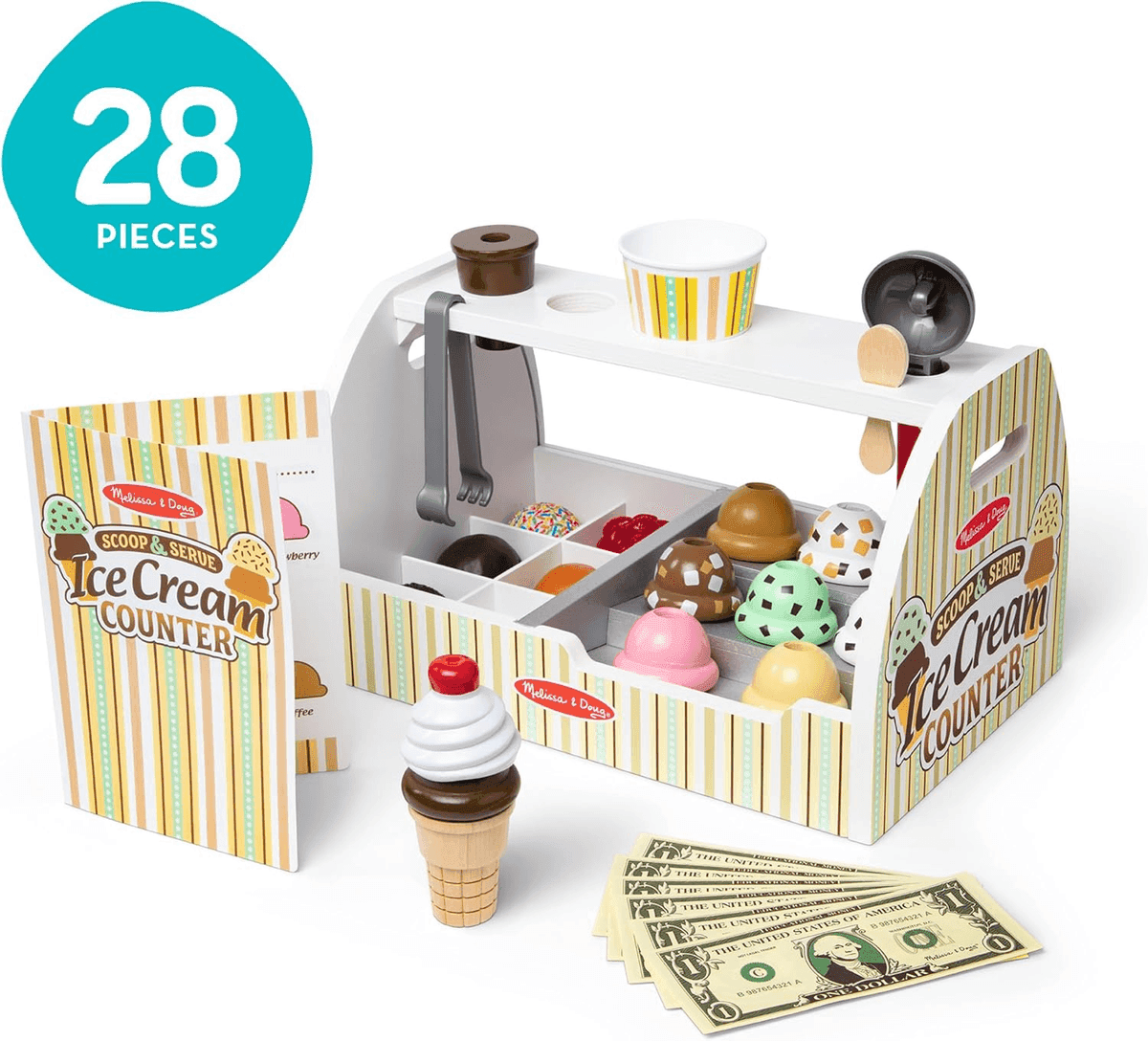 Melissa & Doug Wooden Scoop & Serve Ice Cream Counter, 28 Pieces image 3