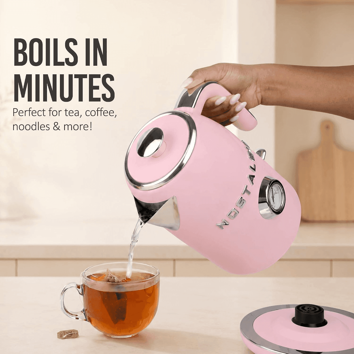 Nostalgia 1.7L Retro Electric Kettle in Pink image 3