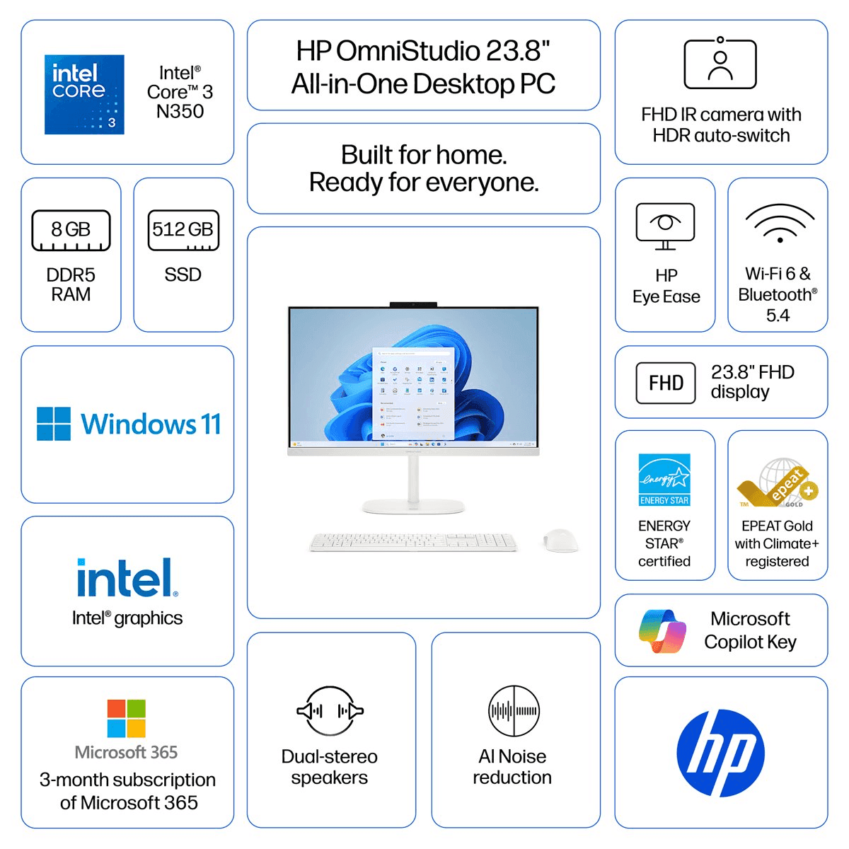 HP OmniStudio 23.8-Inch All-in-One PC, Intel Core 3, 8GB RAM, 512GB SSD image 2