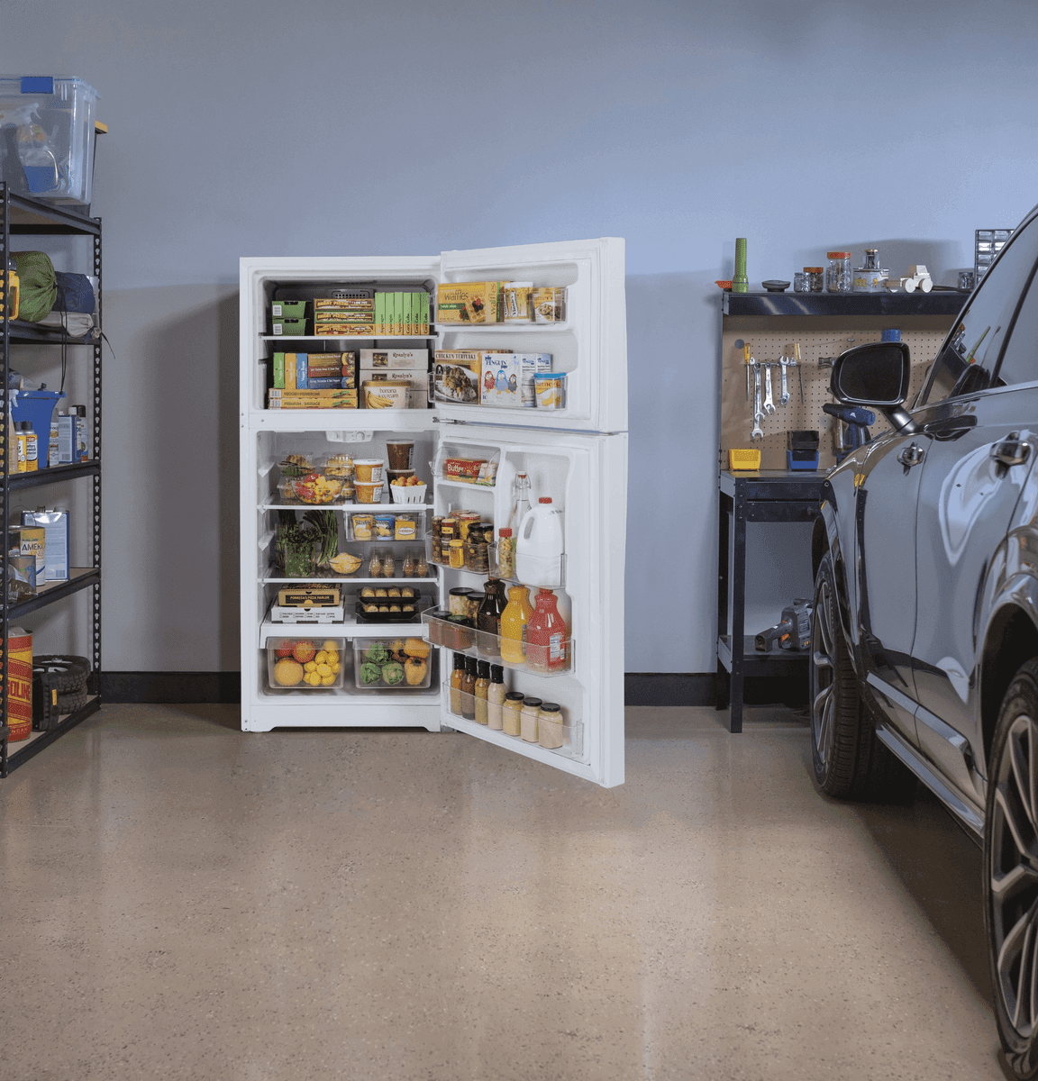 GE 21.9-cu ft Garage-Ready Top-Freezer Refrigerator for $799 image 3