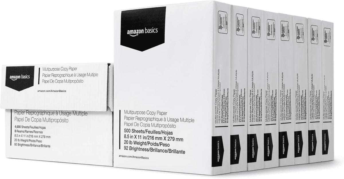 Amazon Basics Copy Paper, 8 Reams / 4,000 Sheets $49.99