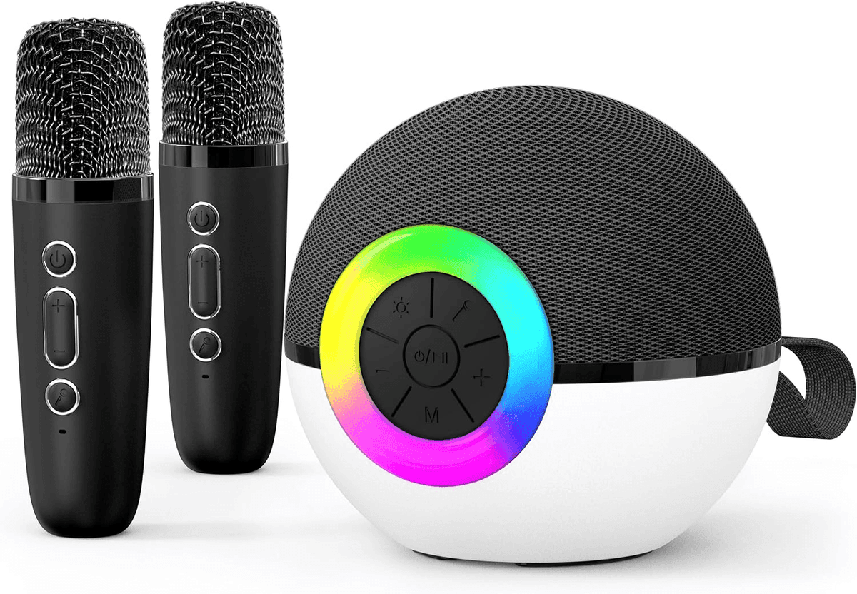 goopow Mini Karaoke Machine with Two Wireless Microphones