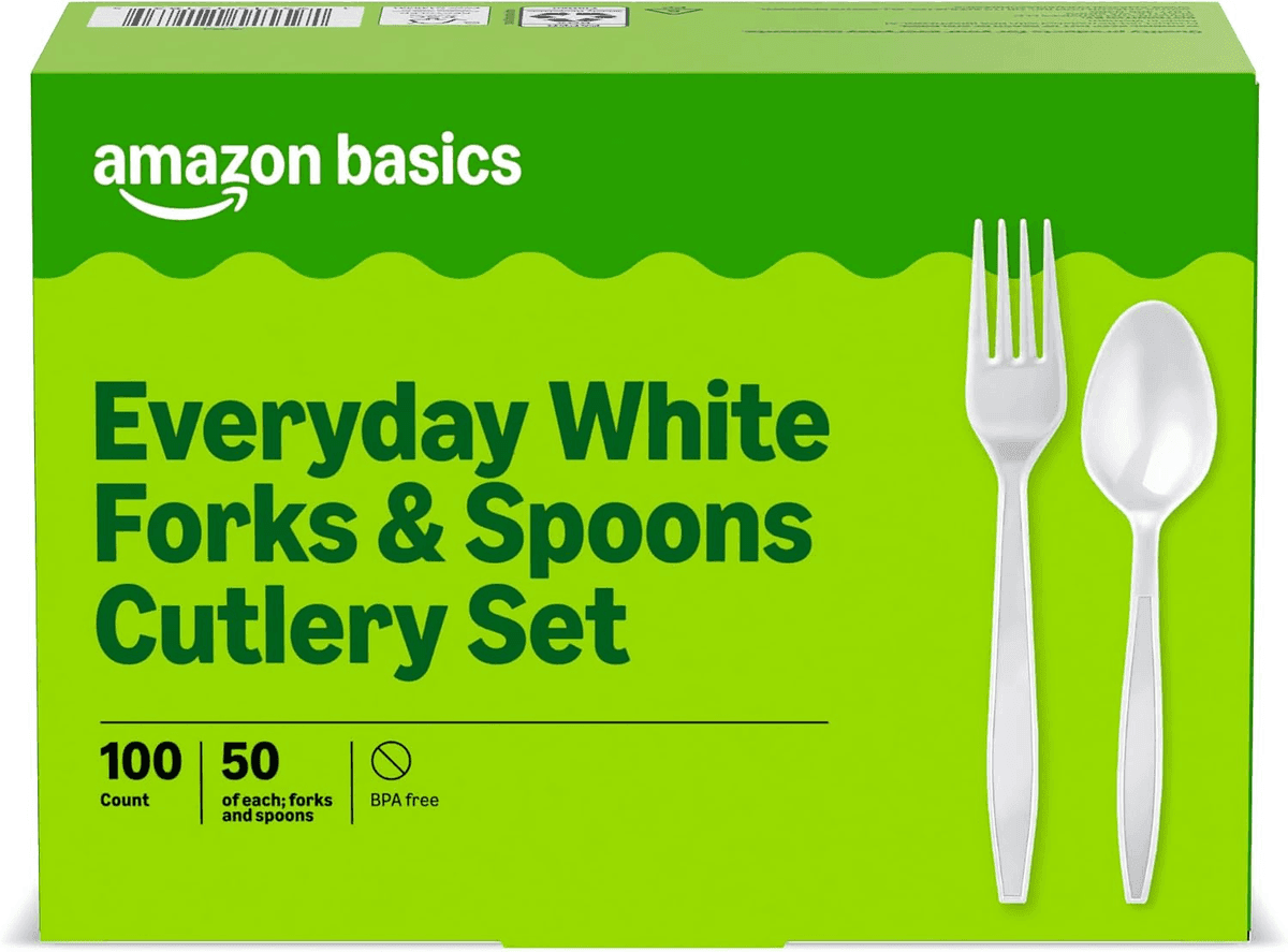 Amazon Basics Disposable Forks & Spoons, 100 Count — $4.99