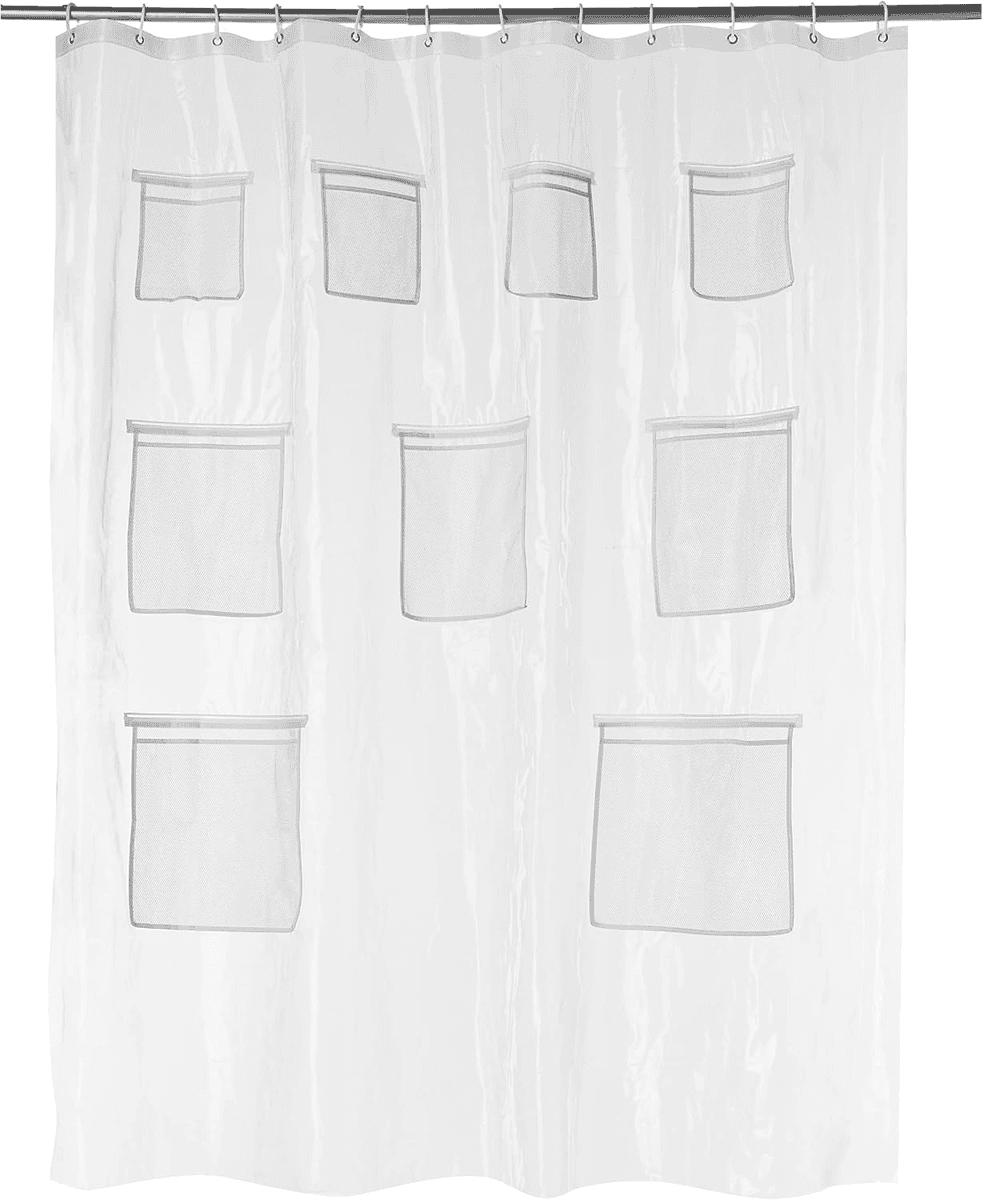 Amazon Basics Shower Curtain Liner with Storage Pockets