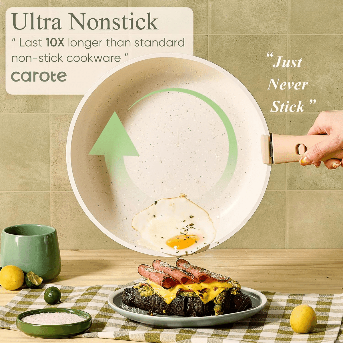 CAROTE 25-Piece Nonstick Cookware Set with Detachable Handles - Green image 3