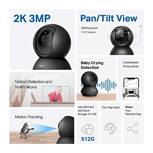 Tapo C211 2K Pan/Tilt Indoor Security Camera 2-Pack image 2