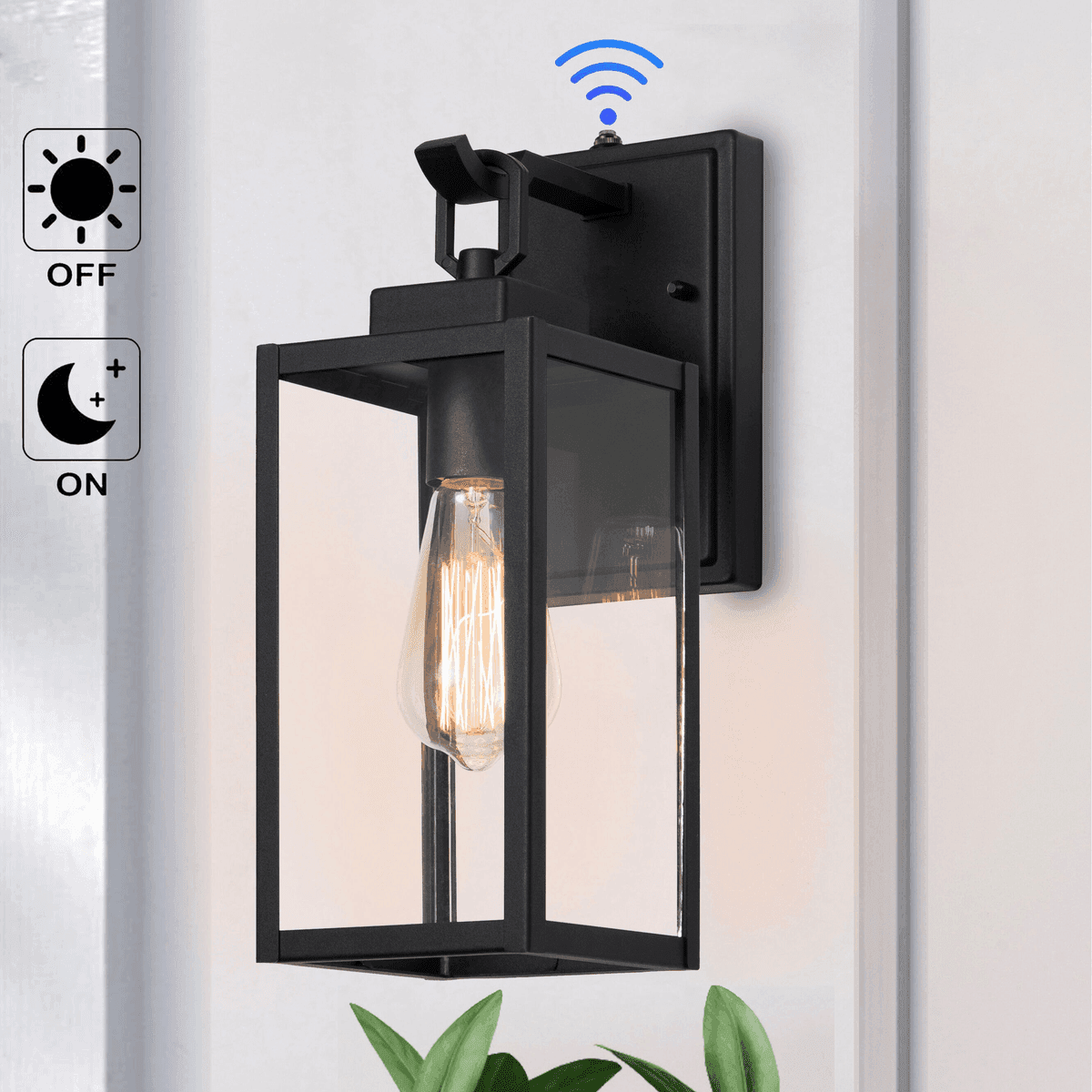 C Cattleya 13.5-in Dusk-to-Dawn Outdoor Wall Light - Matte Black
