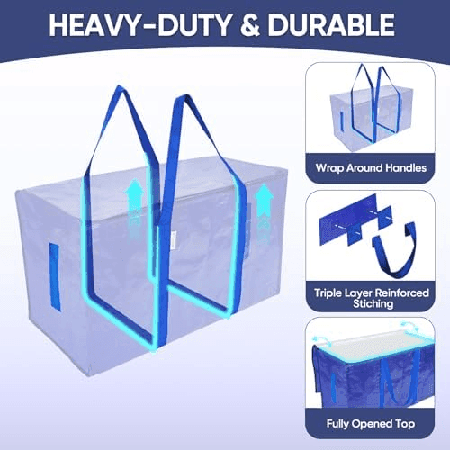 TICONN 6-Pack Extra-Large Moving and Storage Bags - Blue image 2