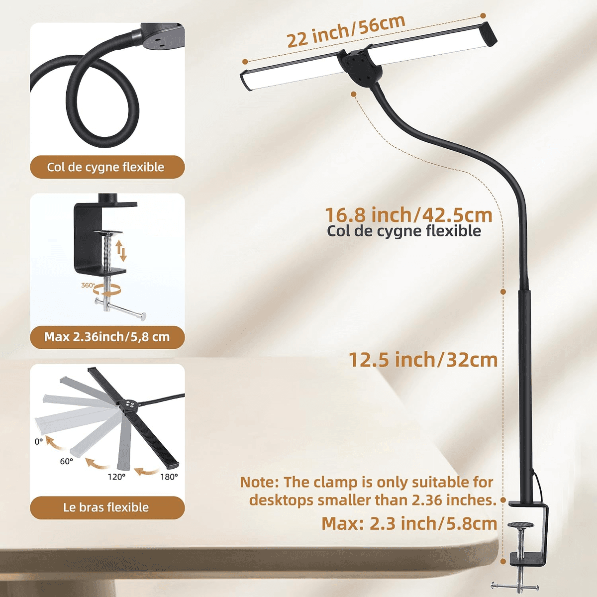 Motumen Dual-Head LED Desk Lamp with Clamp and Remote image 2