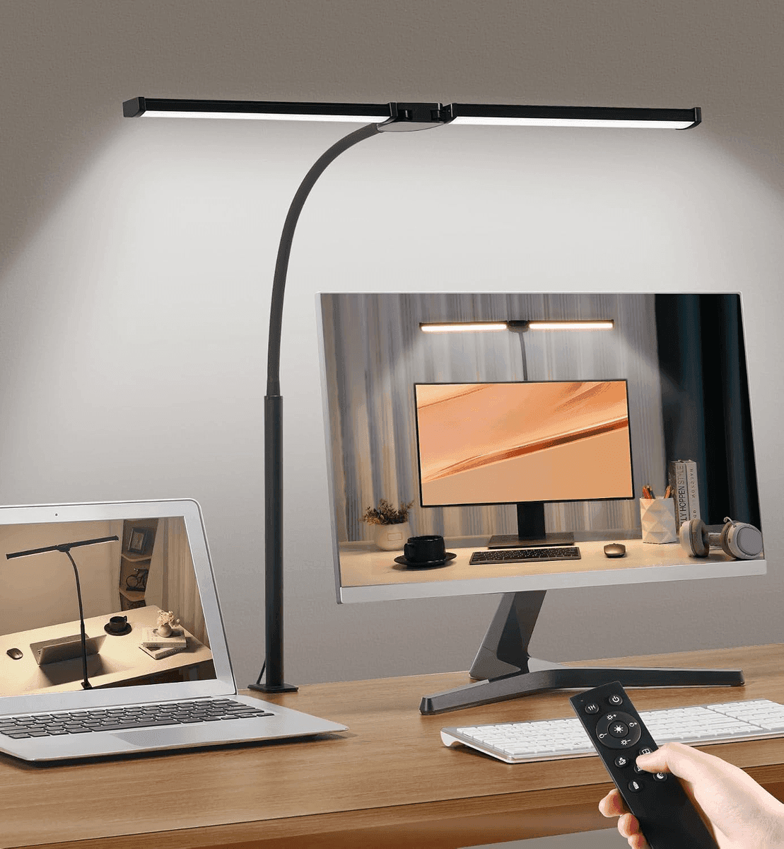 Motumen Dual-Head LED Desk Lamp with Clamp and Remote