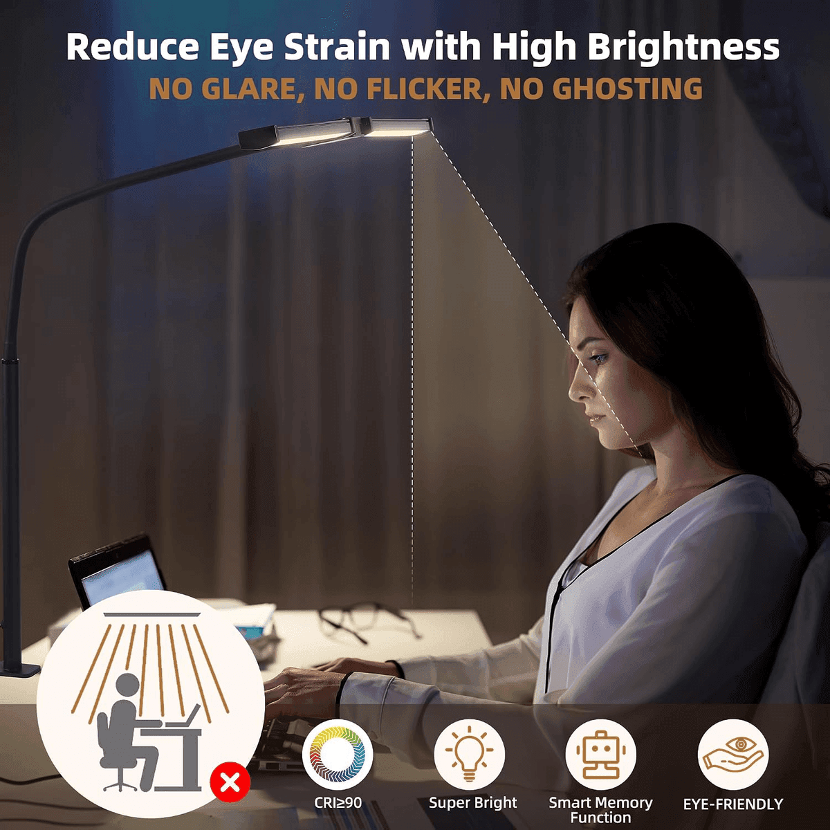 Motumen Dual-Head LED Desk Lamp with Clamp and Remote image 4