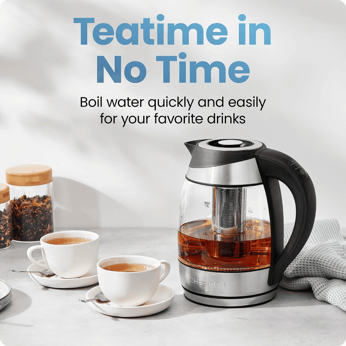 Chefman 1.8L Electric Kettle with Temperature Control and Tea Infuser image 2