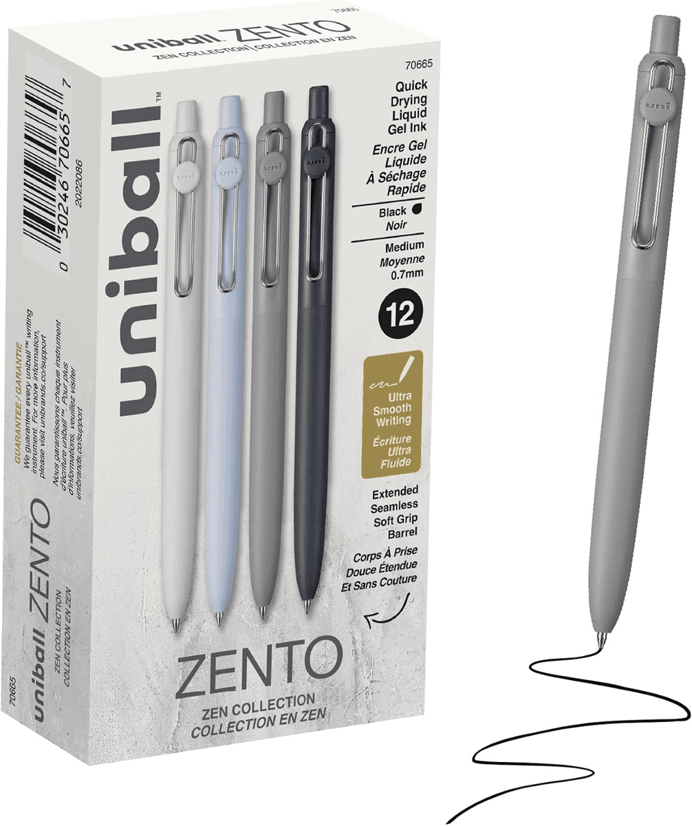 uniball Zento 0.7mm Black Gel Pens - 12 Count