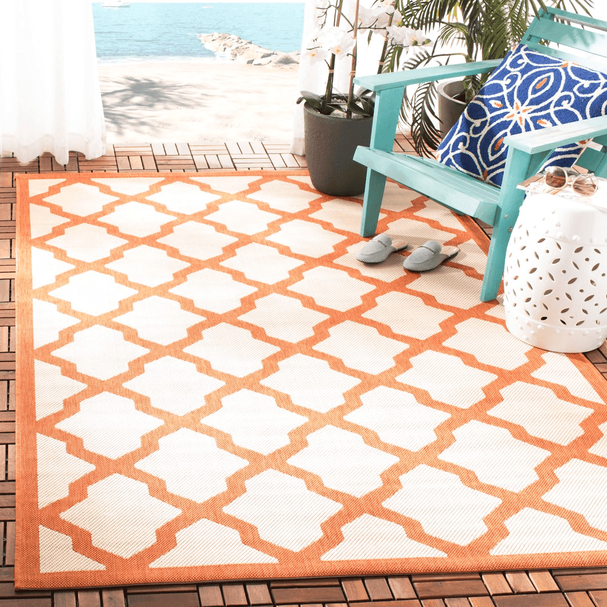 Safavieh Courtyard Amber Geometric Indoor/Outdoor Area Rug, Beige/Terracotta, 5'3" x 7'7"