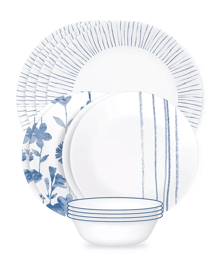 Corelle Botanical Stripes 12-Piece Dinnerware Set, Service for 4