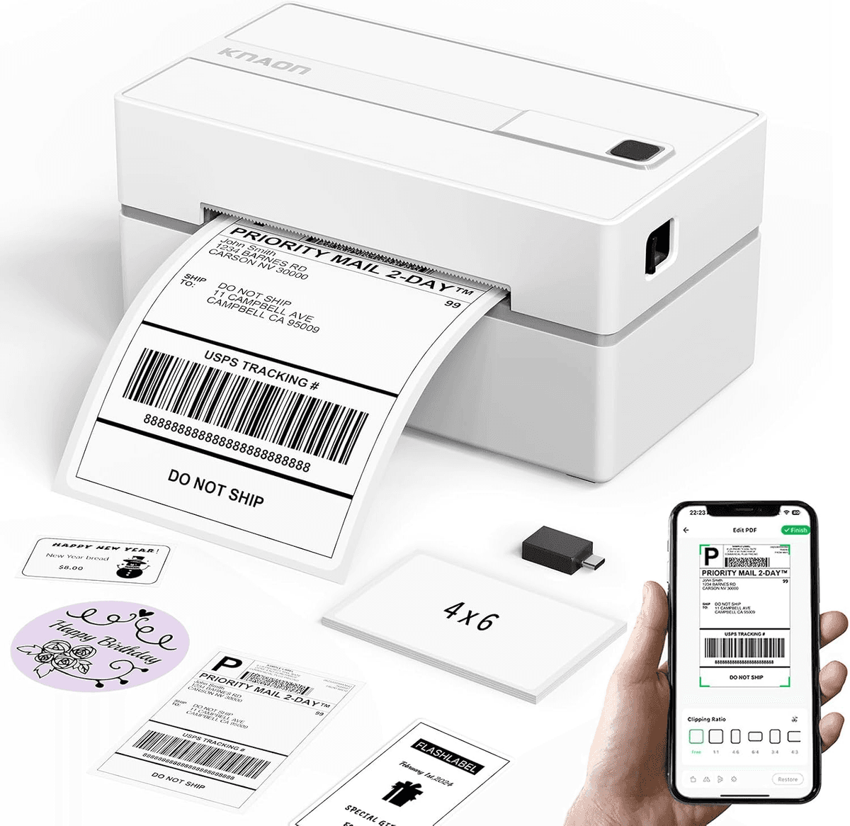 KNAON Bluetooth 4x6 Thermal Shipping Label Printer