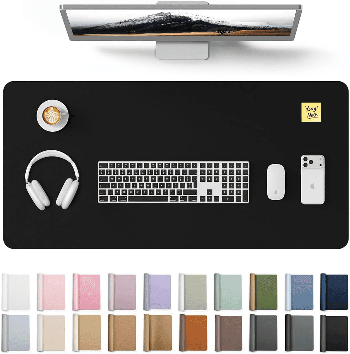 YSAGi PU Leather Desk Mat, Black, 31.5 x 15.8 inches