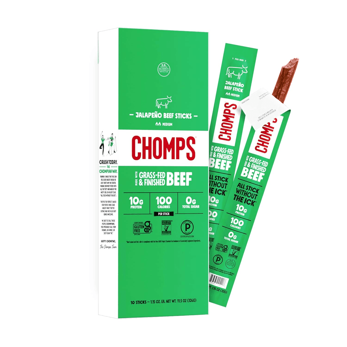 Chomps Jalapeño Beef Snack Sticks, 10-Pack (1.15 oz Each)