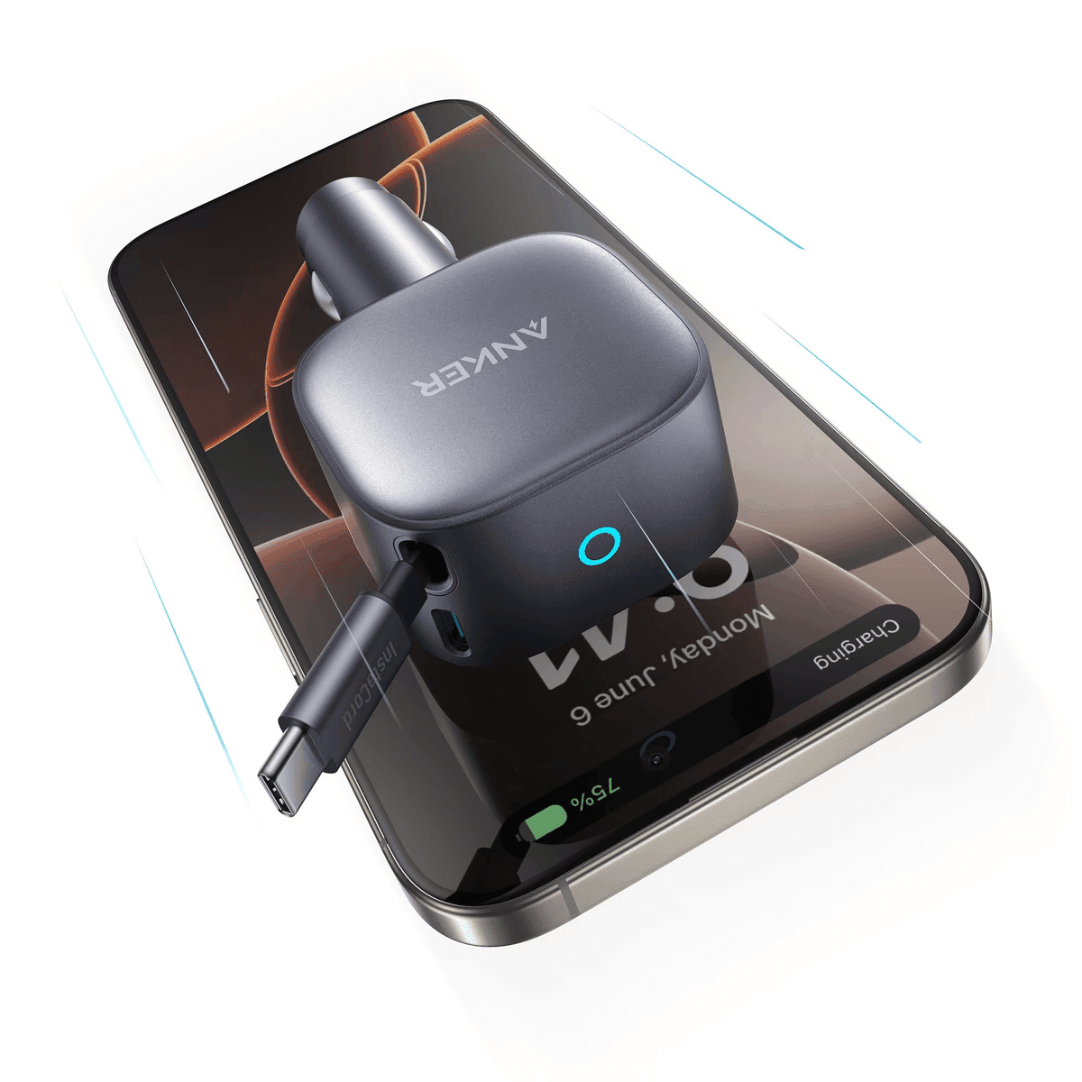 Anker Nano 75W Car Charger with Retractable USB-C Cable image 3