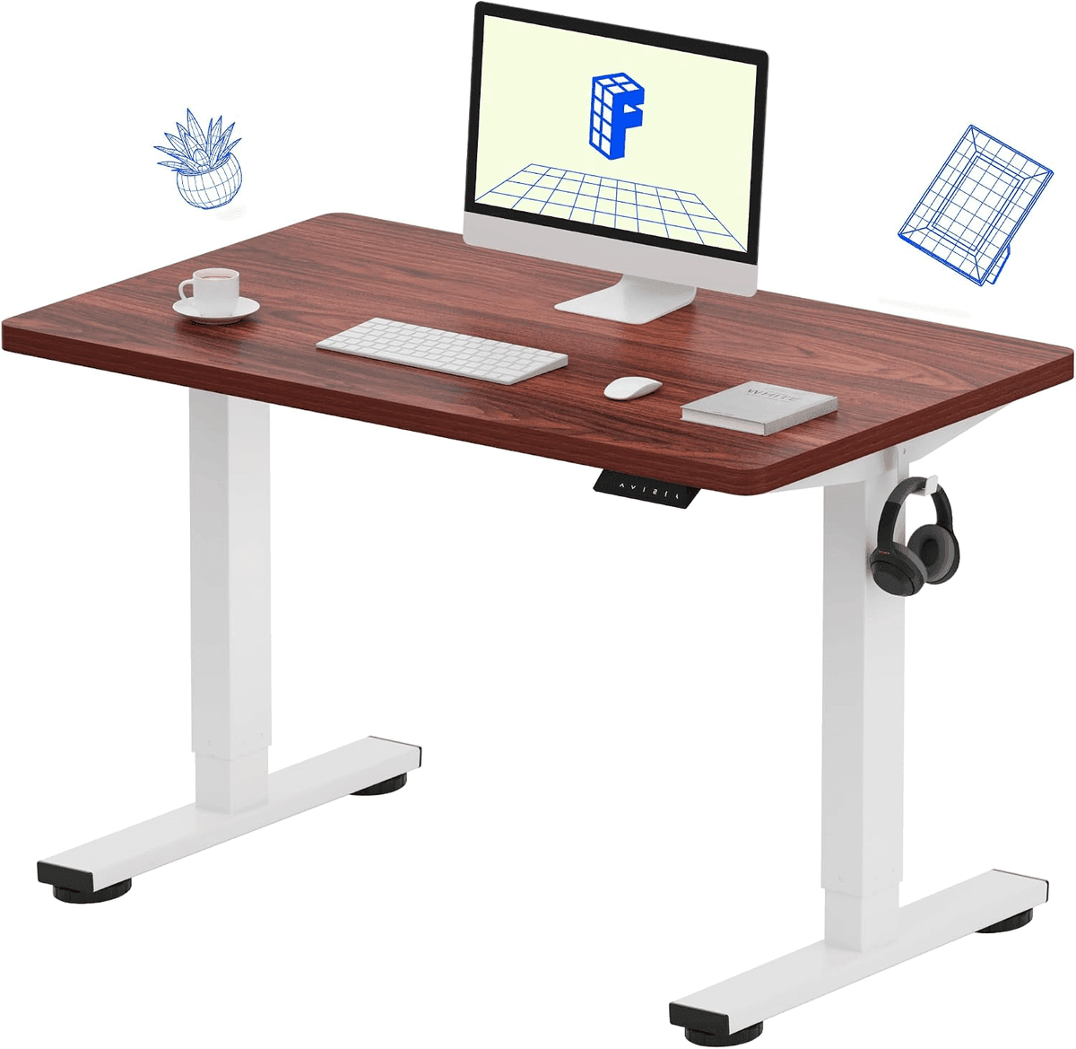 FLEXISPOT EN1 40" x 24" One-Piece Electric Standing Desk, Mahogany