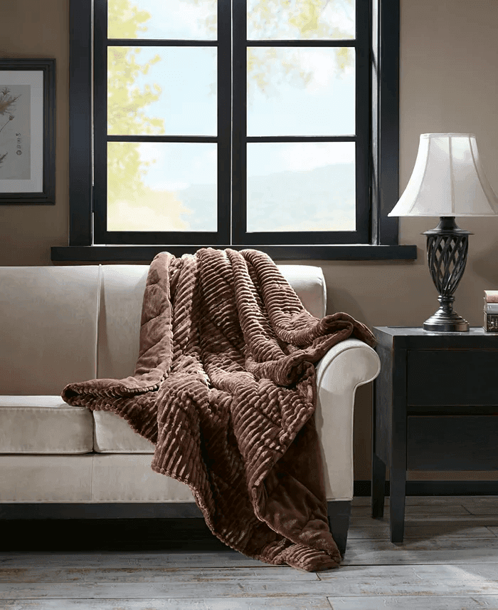 Madison Park Parker Plush Down Alternative Throw, 60" x 70", Brown image 2