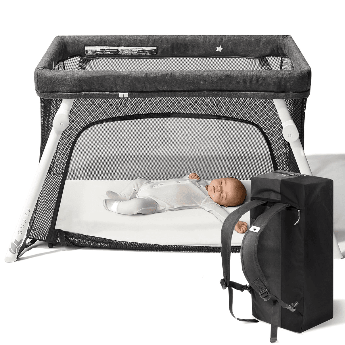 Guava Lotus Travel Crib with Mattress and Backpack Carrying Case
